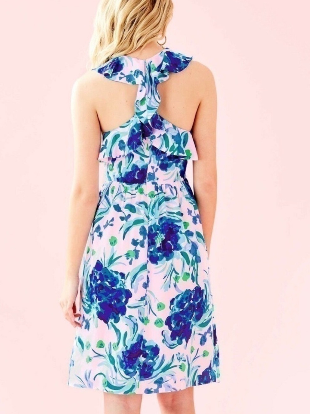 Lilly Pulitzer Rory Dress Sweet Pea Floral Print Womens 2 Pink Green Blue - Picture 3 of 11